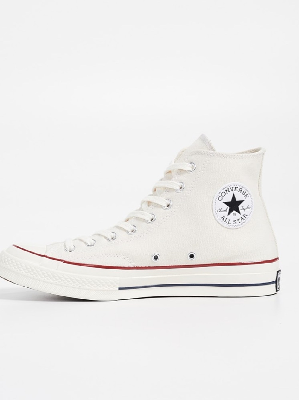 Converse High Top Sneakers in Off-White with Red & Black Stripe! M 8.5
